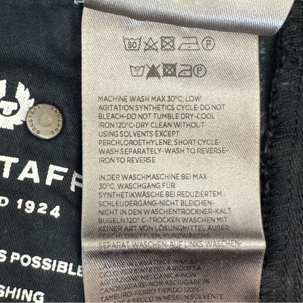 Belstaff Black Biker Pants Size 29 Moto-Inspired Stretch Denim Ribbed Knee Waxed - Picture 8 of 9